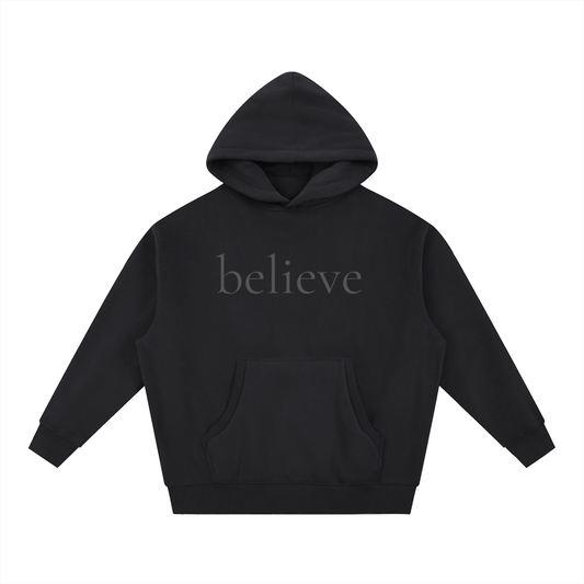 Believe BLACK /Essential Oversized Boxy Fit Fleece Hoodie
